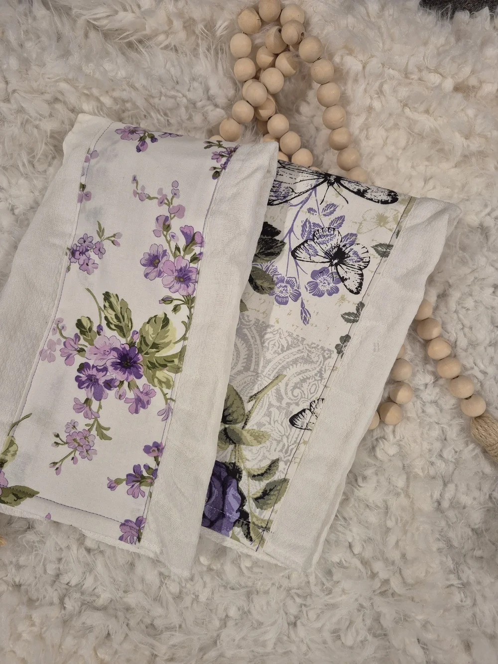 Baby Burp Cloths Floral Purple/White Baby Bib Set - Soft Cotton Blend